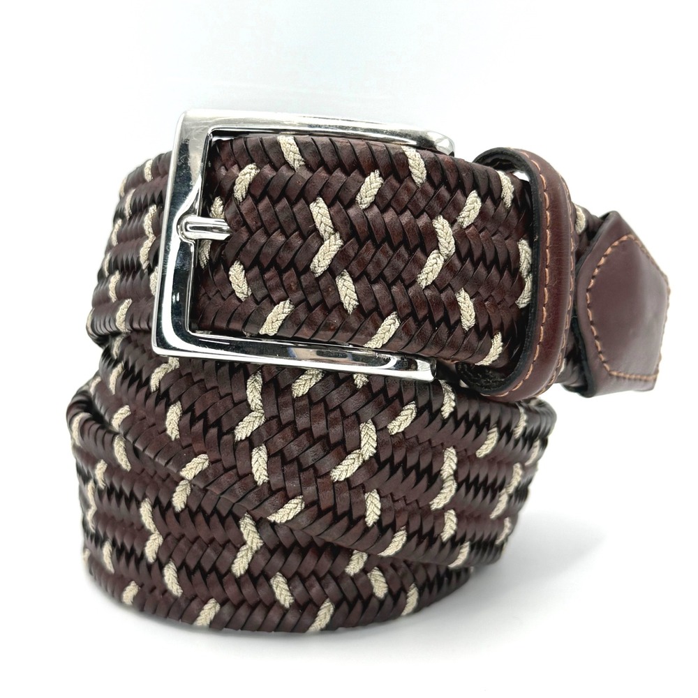 Alero Sport Mens Brown Woven Leather The Oaks Stretch Golf Belt Italy Size M